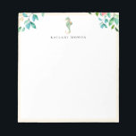 Bloc-note Botanique Floral Seahorse Sandy Cadre Beige<br><div class="desc">Elégante aquarelle île bouquets botaniques et logo hippocampe avec cadre beige sablonneux,  personnalisée avec nom,  bloc-notes. Le style et la couleur de la police de texte peuvent être customisés.</div>