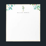 Bloc-note Botanique Floral Seahorse Sandy Cadre Beige<br><div class="desc">Elégante aquarelle île bouquets botaniques et logo hippocampe avec cadre beige sablonneux,  personnalisée avec nom,  bloc-notes. Le style et la couleur de la police de texte peuvent être customisés.</div>