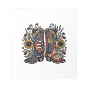 Bloc-note Bottes de cowboy patriotiques Chemise florale de t