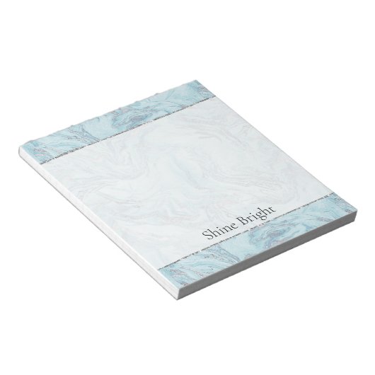 Bloc-note Boucles de marbre bleu Aqua Silver (Incliné)