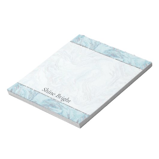 Bloc-note Boucles de marbre bleu Aqua Silver (Tourné)