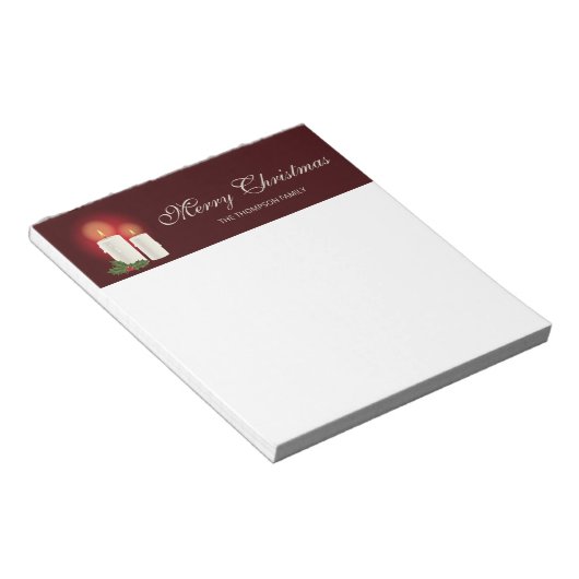 Bloc-note Bougies de Noël blanches sur fond rouge avec texte (Incliné)