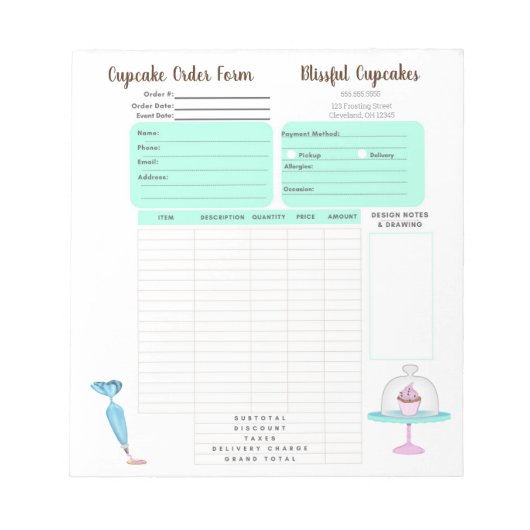 Bloc-note Boulangerie de biscuits Cupcake Formulaire de comm (Devant)