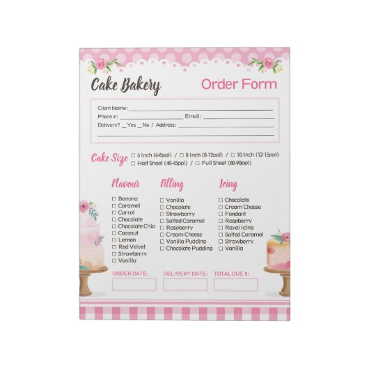 Bloc-note Boulangerie de gâteaux Bon de commande (Tourné)