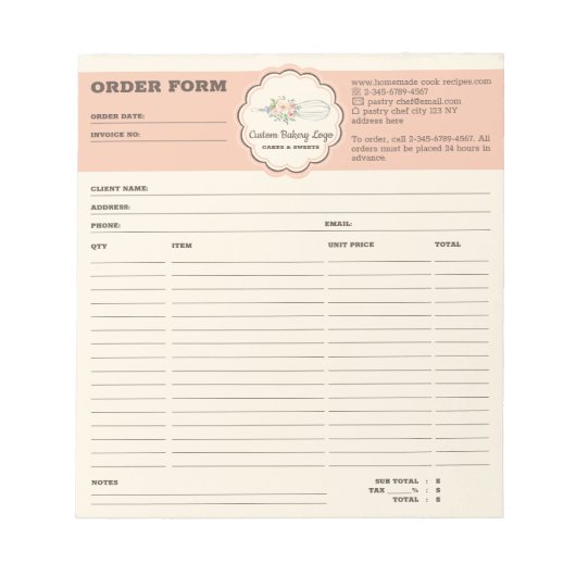 Bloc-note Boulangerie Whisk Formulaire de commande client (Devant)