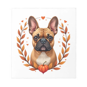Bloc-note Bouledogue français vintage avec couronne de feuil