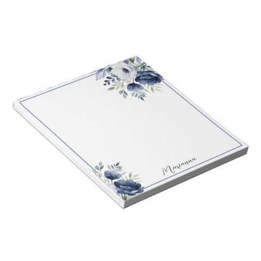 Bloc-note Bouquet floral bleu et blanc (Incliné)