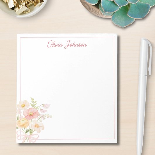 Bloc-note Bouquet Floral De Fleurs Jolies Aquarelle Monogram