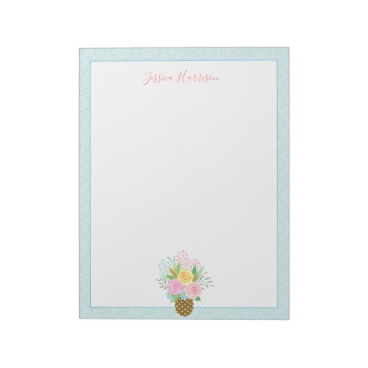 Bloc-note Bouquet Rose d'ananas Rose Turquoise Gros (Tourné)