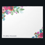Bloc-note Bouquets floraux Boho colorés - Nom<br><div class="desc">Bloc-notes blanc avec de beaux bouquets de fleurs bohèmes dans deux des coins en rose,  violet et bleu. Ajoutez votre nom en lettres bleu marine moderne.</div>