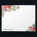 Bloc-note Bouquets floraux Boho - Nom<br><div class="desc">Bloc-notes blanc avec de beaux bouquets de fleurs bohèmes dans deux des coins. Ajoutez votre nom en lettres bleu marine moderne.</div>