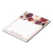 Bloc-note Bourgogne Marsala Aquarelle Florale Personnaliser (Tourné)