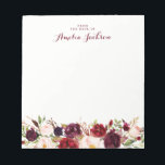 Bloc-note Bourgogne Rouge Floral Stationery sociale personna<br><div class="desc">Plus de jolis Notepads dans le Little Bayleigh Store!</div>