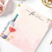 Bloc-note Bouteille de vin à l'aquarelle Floral Personnalisé