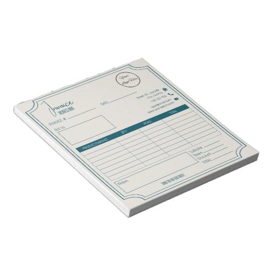 Bloc-note Boutique essence bleu avec logo facture d'entrepri (Incliné)