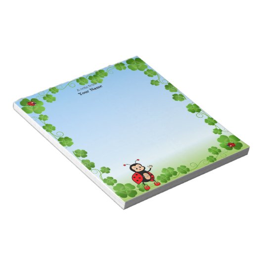 Bloc-note Bouton mignon Ladybug sur bleu clair (Incliné)