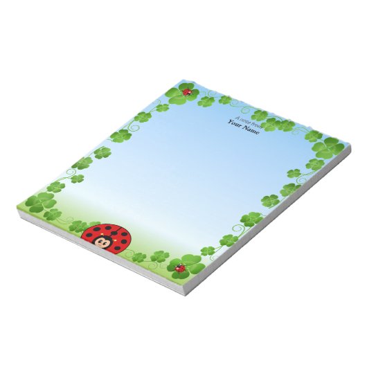 Bloc-note Bouton mignon Ladybug sur bleu clair (Tourné)