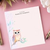 Bloc-note Branche de hibou à l'aquarelle Nom personnalisé