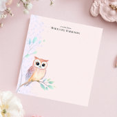 Bloc-note Branche de hibou à l'aquarelle Nom personnalisé