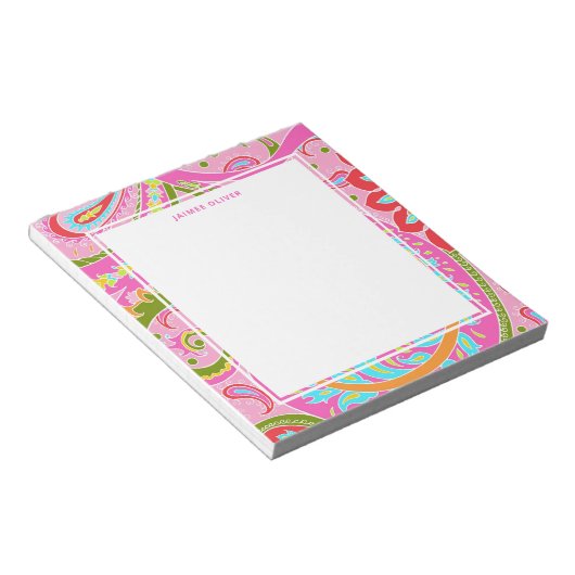 Bloc-note Bright Paisley Pink Personalized Notepad (Incliné)