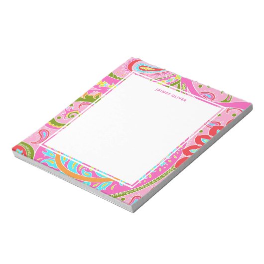 Bloc-note Bright Paisley Pink Personalized Notepad (Tourné)
