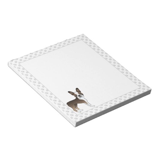 Bloc-note Brindle Boston Terrier Cute Cartoon Chig & Paws (Incliné)