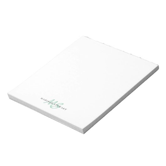 Bloc-note Brosse verte à la menthe Monogramme Moderne tendan (Tourné)