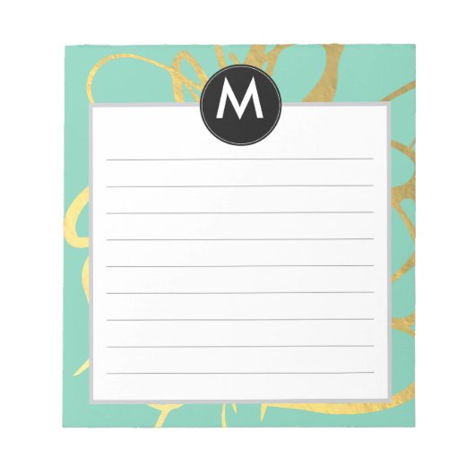 Bloc-note Brosses d'or et de menthe Monogramme initial (Devant)