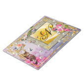 Bloc-note Brown Chat Bleu Papillon rose Fleurs Or Décor (Incliné)