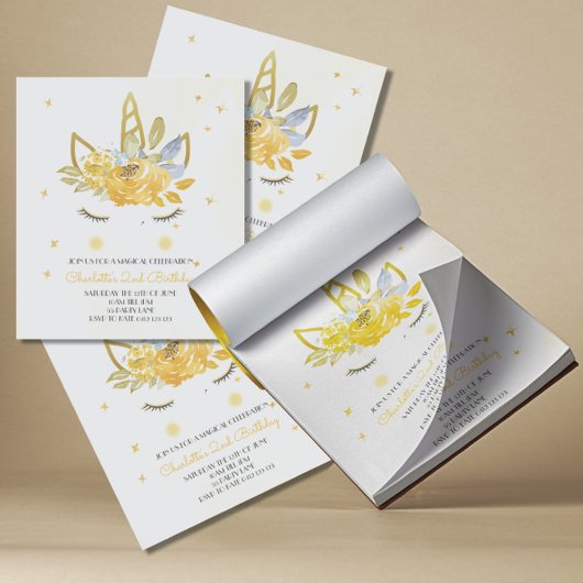 Bloc-note BUDGET Aquarelle mignonne Unicorn Yellow Invitatio