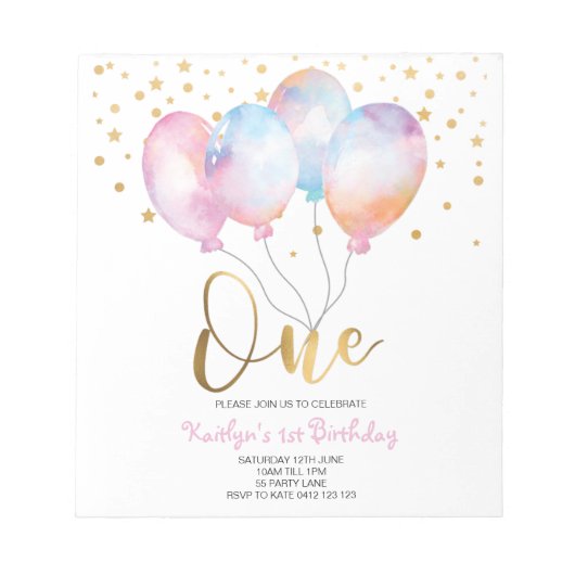 Bloc-note Budget Ballons mignons Pink Or One Invitation (Devant)