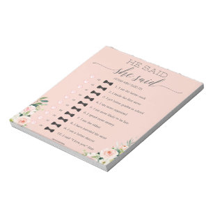 Bloc-note Budget Bridal Shower He Said She Said Game Notepad