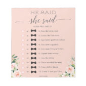 Bloc-note Budget Bridal Shower He Said She Said Game Notepad (Devant)