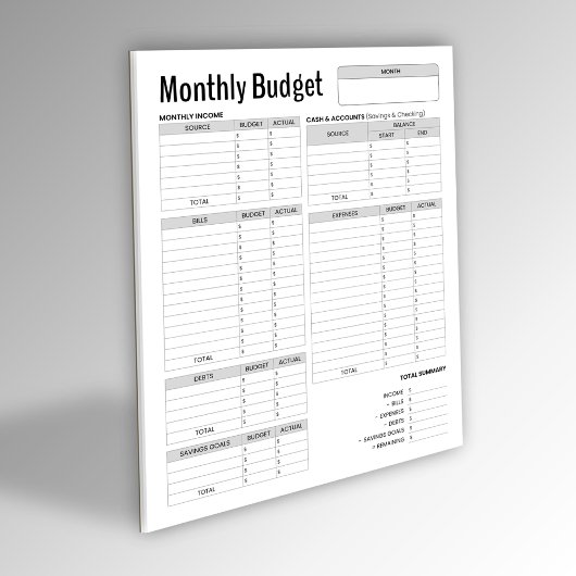 Bloc-note Budget mensuel