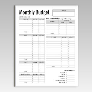 Bloc-note Budget mensuel