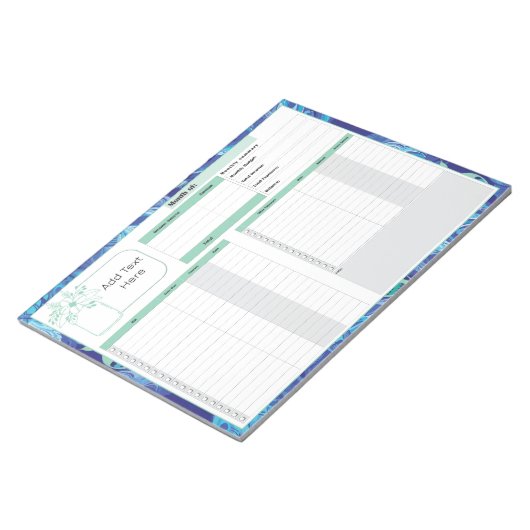 Bloc-note Budget mensuel et Bill Tracker bleu vert (Incliné)