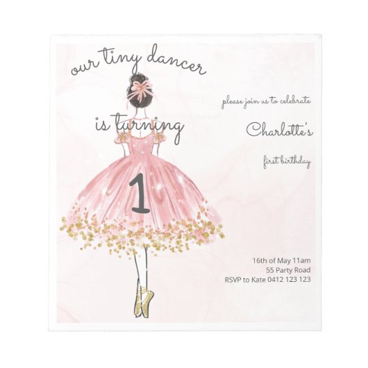 Bloc-note BUDGET Petite danseuse Ballet Rose Invitation (Devant)