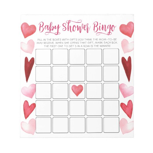 Bloc-note Budget Pink Hearts Baby shower Jeu de Bingo (Devant)