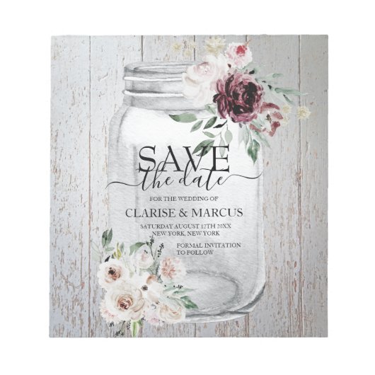 Bloc-note BUDGET Rustic Mason Jar Enregistrer La Date Invita (Devant)