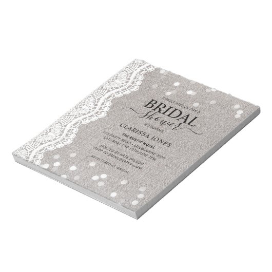 Bloc-note BUDGET Rustique Burlap dentelle nuptiale Invitatio (Tourné)