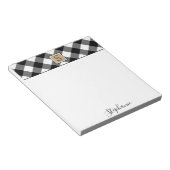 Bloc-note Buffalo Plaid Monogramme Nom du script Noir Blanc (Incliné)