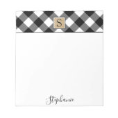 Bloc-note Buffalo Plaid Monogramme Nom du script Noir Blanc (Devant)