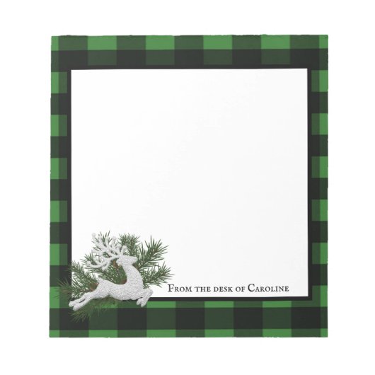 Bloc-note Buffle de rennes Plaid personnalisé | Vert noir (Devant)