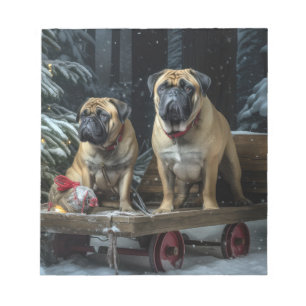 Bloc-note Bullmastiff décoration de Noël traîneau enneigé