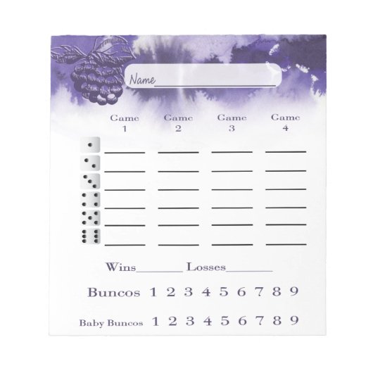 Bloc-note Bunco Score Carte Score Pad Vin Aquarelle violet (Devant)