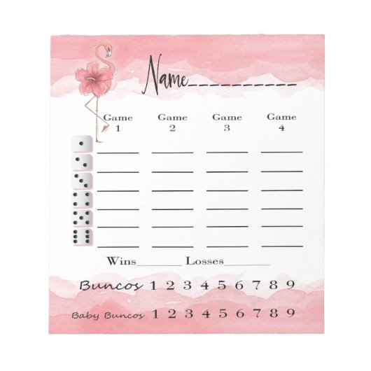 Bloc-note Bunco Score Pad - Flamant rose rose Tropical Fun (Devant)