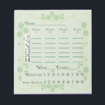 Bloc-note Bunco Score Pad Mars Vert Floral Art Nouveau<br><div class="desc">Magnifique pavé à thème Mars Bunco avec motif floral Art nouveau. Belles couleurs vertes accentuées de dés Bunco blancs. Facile de marquer des feuilles de score Bunco sont sûrs d'être un succès avec vos joueurs Bunco.</div>