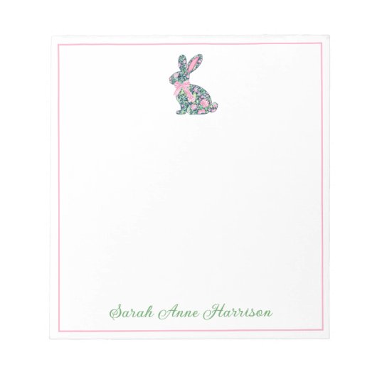 Bloc-note Bunny de Chinoiserie rose et verte avec bow (Devant)