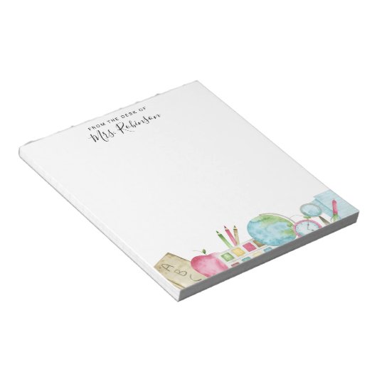 Bloc-note Bureau aquarelle de l'enseignant Retour à l'école  (Incliné)