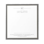 Bloc-note Bureau moderne avocat monogramme gris foncé blanc (Devant)